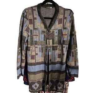 SOL Women Large Baby Alpaca Cardigan Sweater Merino Wool Fur collar Grandpa Warm